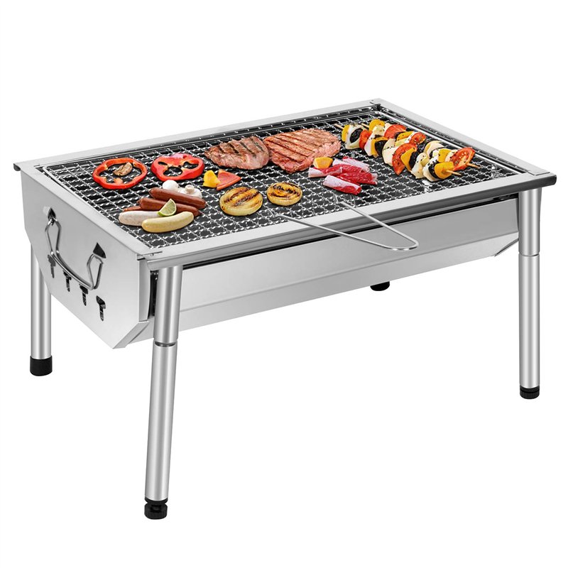 SunJas Barbecue Charbon de Bois INOX Ajustable Barbecue Démontable en Acier Portable BBQ Exterieur Grille sur Pied pour Jardin P