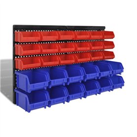 vidaXL Jeu de paniers muraux de Stockage Plastique 30pcs Bleu et Rouge