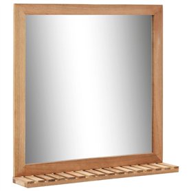 vidaXL Bois de Noyer Massif Miroir de Salle de Bain Miroir Mural Miroir avec Etagère et Cadre Maison Intérieur Toilette Salle d'
