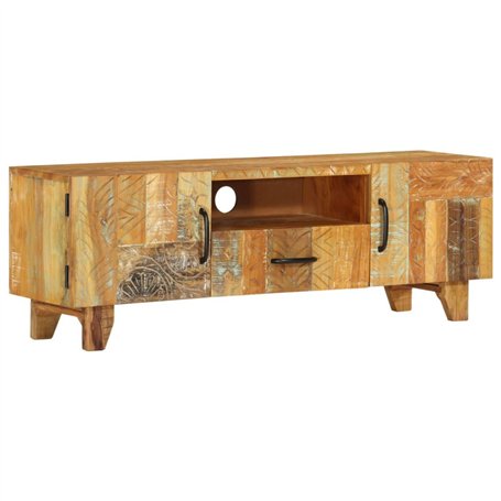 vidaXL Meuble TV Sculpté à la Main Bois de Récupération Armoire Basse Multimédia Stéréo Armoire Stéréo Salon Salle de Séjour Int