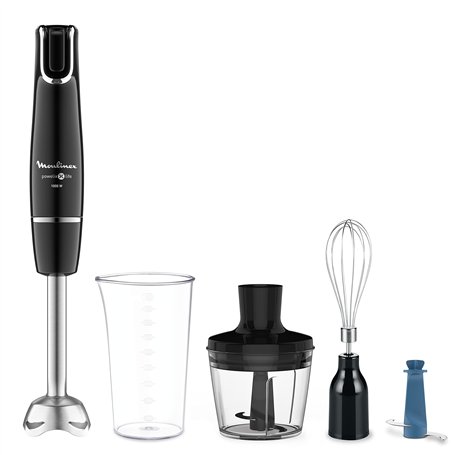 Moulinex Powelix Life DD9448 Mixeur plongeant 1000 W avec lames Powelix, jusqu'à 30% plus rapide, noir, capacité 500 ml, hachoir
