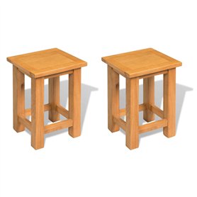 vidaXL 2X Bois de Chêne Massif Tables d'Appoint Table Basse Table de Chevet Table de Nuit Table de Salon Table de Canapé Maison 
