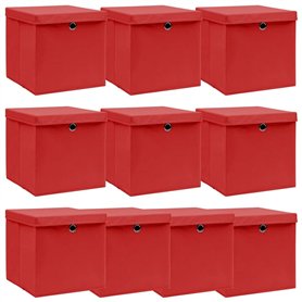 VidaXL Lot de 10 boîtes de rangement avec couvercle Tissu rouge 32 × 32 × 32 cm