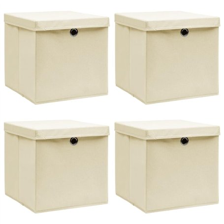 vidaXL Lot de 4 boîtes de rangement avec couvercle Crème 32 x 32 x 32 cm