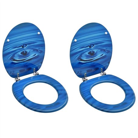 vidaXL 2X Sièges de Toilette avec Couvercle Cuvette Lunette de Toilette Abattant WC Salle de Bain Maison Intérieur MDF Bleu Gout