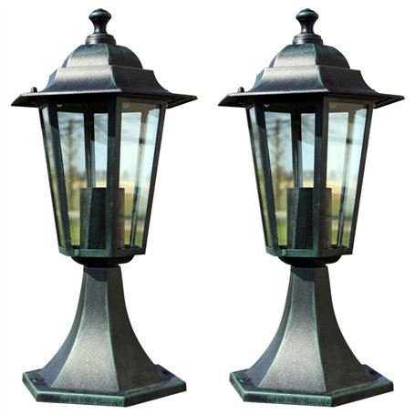 vidaXL 2X Lampes de Jardin Luminaire d'Allée Eclairage de Patio Lanterne de Jardin Lampe sur Pied de Terrasse Extérieur Vert Fon