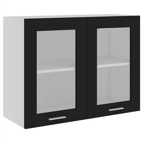 vidaXL Armoire en Verre à Suspendre avec 2 étagères - Meuble de Cuisine - Armoire de Cuisine - Armoire de Cuisine - Noir - 80 x 