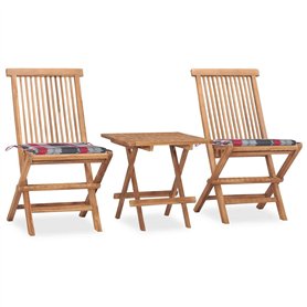 vidaXL Teck Mobilier à Dîner d'Extérieur Pliable avec Coussin 3 pcs Mobilier de Patio Ensemble de Salle à Manger de Terrasse Sal