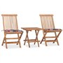 vidaXL Teck Mobilier à Dîner d'Extérieur Pliable avec Coussin 3 pcs Mobilier de Patio Ensemble de Salle à Manger de Terrasse Sal