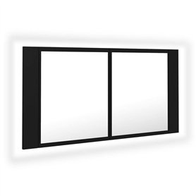 vidaXL Armoire à Miroir de Salle de Bain LED, Meuble de Rangement, Armoire de Toilette, Organisateur de Maison Intérieur, Noir A