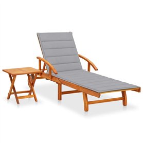 vidaXL Bois d'Acacia Chaise Longue de Jardin avec Table et Coussin Bain de Soleil d'Extérieur Transat de Patio Chaise Longue de 