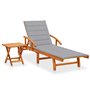 vidaXL Bois d'Acacia Chaise Longue de Jardin avec Table et Coussin Bain de Soleil d'Extérieur Transat de Patio Chaise Longue de 