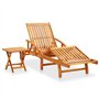 vidaXL Bois d'Acacia Chaise Longue de Jardin avec Table et Coussin Bain de Soleil d'Extérieur Transat de Patio Chaise Longue de 