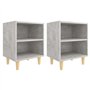 vidaXL Lot de 2 Tables de Chevet avec Pied en Bois Gris béton 40 x 30 x 50 cm