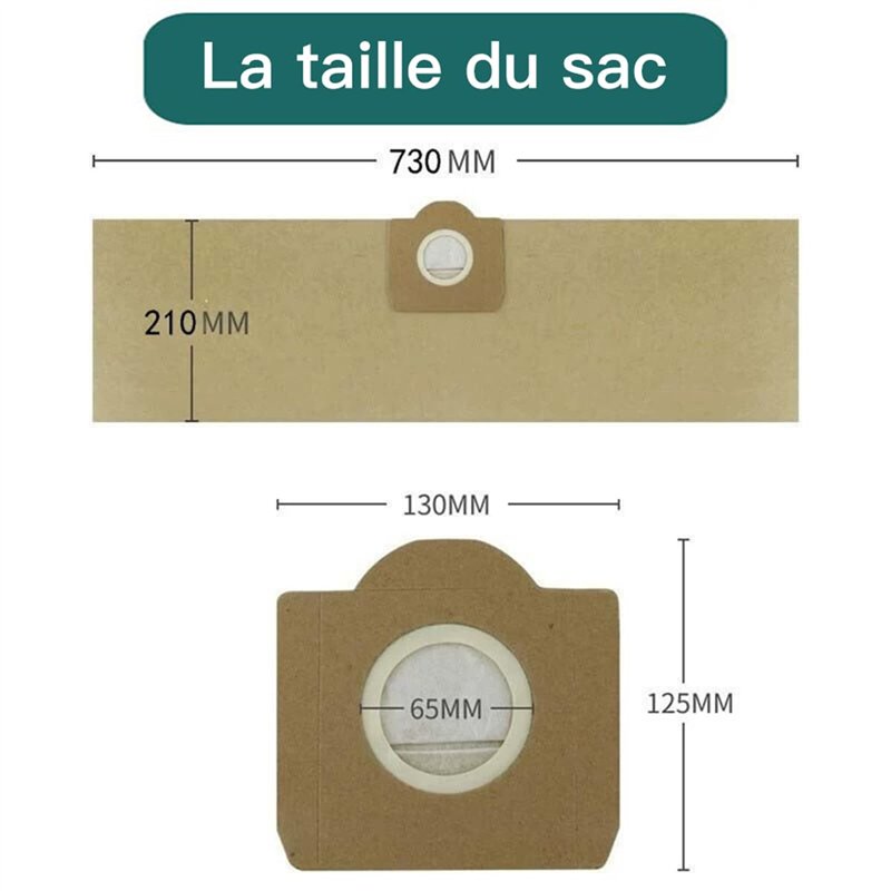 Image secondaire de Lot de 5 Sacs droits Aspirateur pour WD3, WD2, WD 3 Premium, WD3200, WD3500P, A2204, A2534, SE4001, KAR69591300. Papier Kraft 10