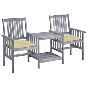 vidaXL Acacia Solide Chaises de Jardin avec Table à Thé et Coussins Fauteuils de Salle à Manger d'Extérieur Mobilier de Patio Me