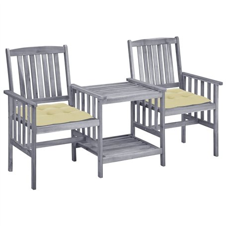 vidaXL Acacia Solide Chaises de Jardin avec Table à Thé et Coussins Fauteuils de Salle à Manger d'Extérieur Mobilier de Patio Me
