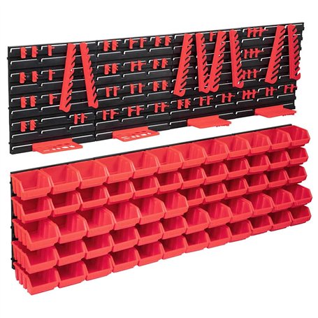 vidaXL Kit de bacs de stockage et panneaux muraux 136pcs rouge et noir, kit de bacs, kit de bacs muraux, panneau mural, boîte em