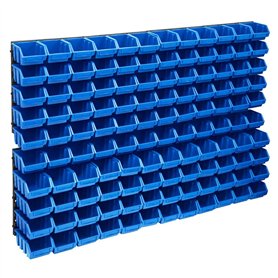 vidaXL Kit de Bacs de Stockage et Panneaux Muraux 128 pcs Boîte d'Empilage Système de Stockage d'Outils Garage Atelier de Bricol