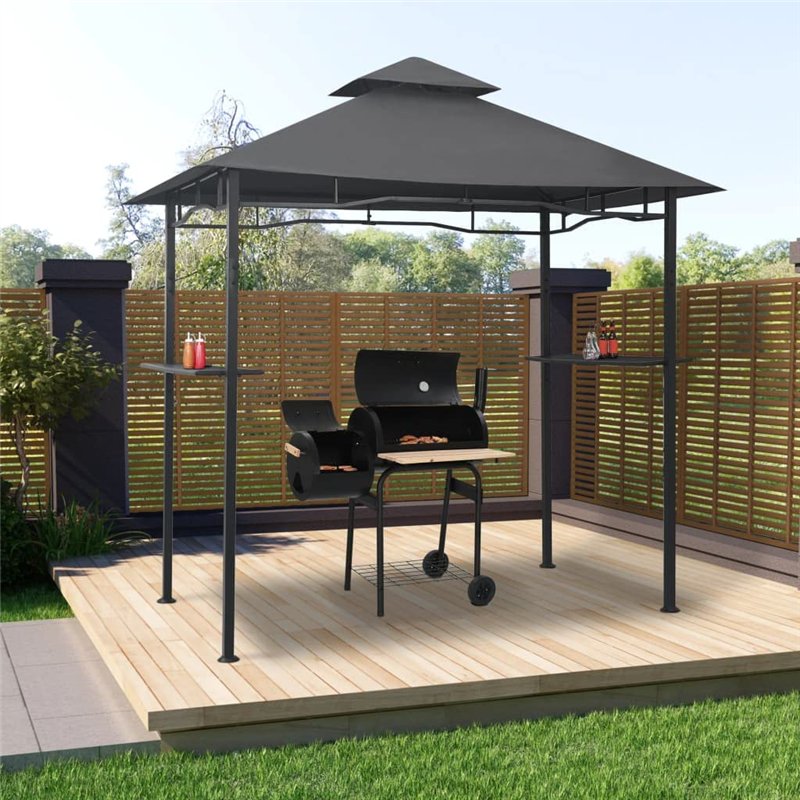 Image secondaire de vidaXL Belvédère de Barbecue Chapiteau Tente Tonnelle Pavillon Extérieur Résistant aux Intempéries 240x150x255 cm Anthracite Aci