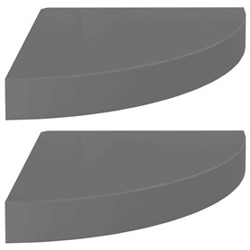 VidaXL Étagères d'angle flottantes 2 pcs Gris brillant 25x25x3,8cm MDF