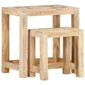 vidaXL Tables d'Appoint Peintes à la Main 2 pcs Table Gigogne Table d'Appoint Table Basse Table de Salon Table de Canapé Bois de