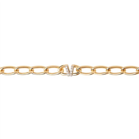 PDPaola Letter Bracelet maille gourmette lettre or 19 V, Onesize, Argent sterling, Oxyde de zirconium
