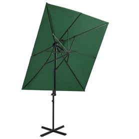 Parasol de jardin en porte à faux à double toit vert 250x250 cm