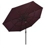 Parasol de jardin à 3 niveaux mât en aluminium rouge bordeaux