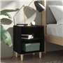 Comodino con Gambe in Legno Massello Nero 40x30x50 cm
