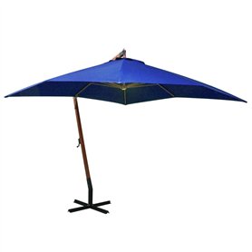 Parasol de jardin suspendu avec mât bleu azuré bois de sapin