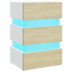 vidaXL Comodino con Luci LED Bianco e Sonoma 45x35x67cm in Multistrato