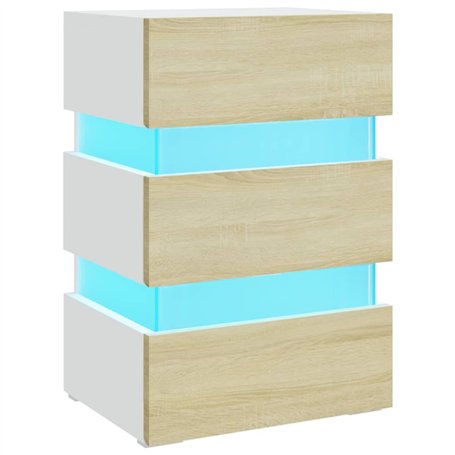 vidaXL Comodino con Luci LED Bianco e Sonoma 45x35x67cm in Multistrato
