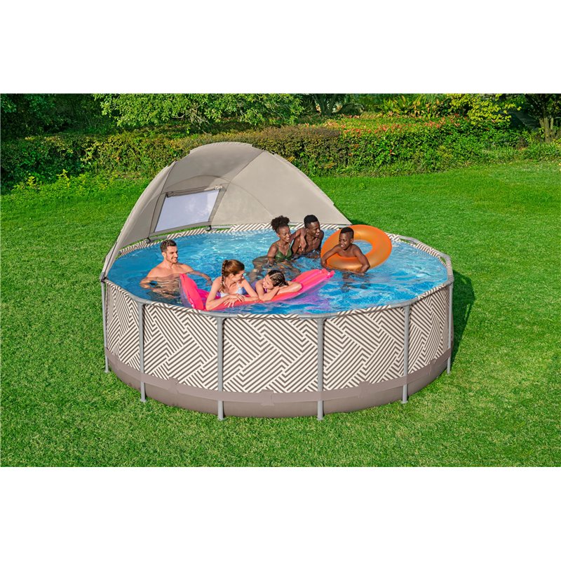 Image secondaire de Piscine hors sol ronde Steel Pro Max™ 396 x 107 cm, filtre à cartouche, bâche, auvent, échelle, Beige