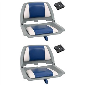 vidaXL Ensemble de sièges de bateau pliables 4 pcs oreiller bleu blanc, chaise de bateau, siège de bateau capitaine, chaise de b