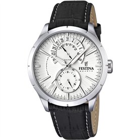Festina Montre pour Homme F16573/1 Correa Clasico Boîtier en Acier Inoxydable Gris Bracelet en Cuir Noir
