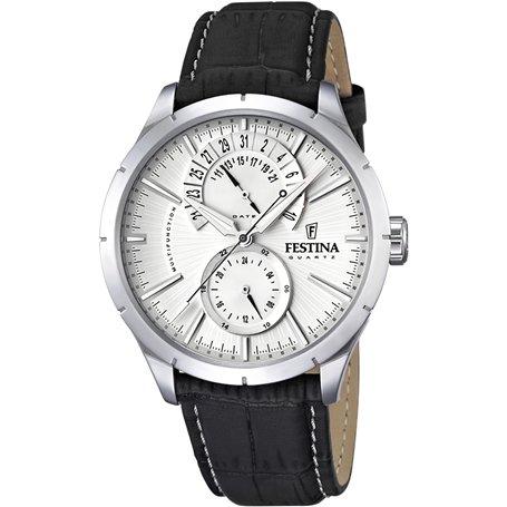 Festina Montre pour Homme F16573/1 Correa Clasico Boîtier en Acier Inoxydable Gris Bracelet en Cuir Noir