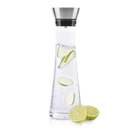 HI Carafe à eau en verre (1 litre) – Carafe en verre avec couvercle et bec verseur