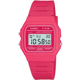 Casio Montre Quartz Unisexe 37.00mm avec Cadran LCD Digitale et Bracelet en Rubber Strap Rose F-91WC-4AEF