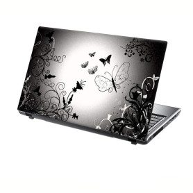 TaylorHe Autocollant en vinyle pour ordinateur portable 13-14" Motif papillons et papillons Gris argenté