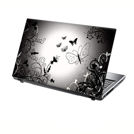 TaylorHe Autocollant en vinyle pour ordinateur portable 13-14" Motif papillons et papillons Gris argenté