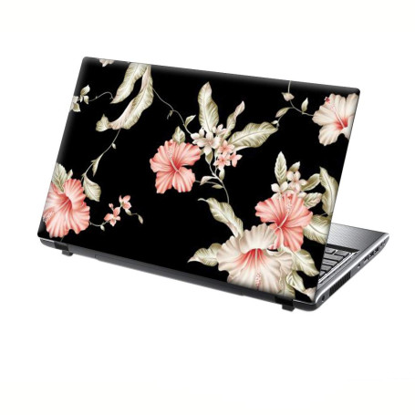 TaylorHe Skin en vinyle pour ordinateur portable 13-14" Motif floral rose sur fond noir
