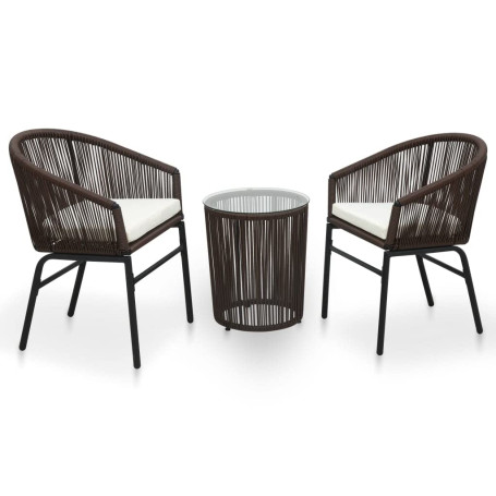 vidaXL Ensemble de Meubles de Jardin 3 pièces avec Coussins en rotin PVC Marron