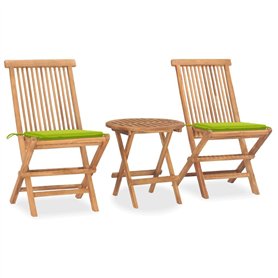 vidaXL Teck Mobilier à Dîner d'Extérieur Pliable avec Coussin 3 pcs Mobilier de Patio Salon de Jardin Ensemble de Salle à Manger