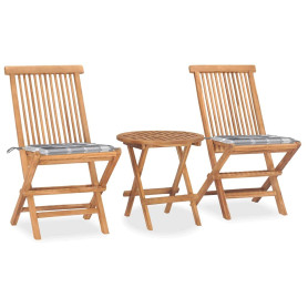 vidaXL Teck Mobilier à Dîner d'Extérieur Pliable avec Coussin 3 pcs Salon de Jardin Ensemble de Salle à Manger de Patio Mobilier