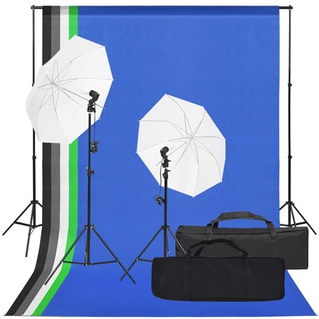 vidaXL Kit de Studio Photo avec Éclairage et Toile de Fond Lumière de Photographie Système de Fond Kit de Support de Fond Sac de