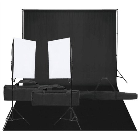 vidaXL Kit de Studio Photo avec Éclairage et Toile de Fond Lumière de Photographie Système de Fond Kit de Support de Fond Sac de
