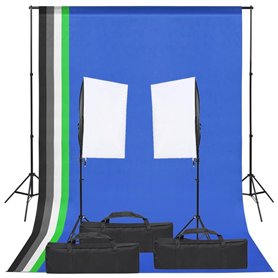 vidaXL Kit de Studio Photo avec Éclairage et Toile de Fond Lumière de Photographie Système de Fond Kit de Support de Fond Sac de
