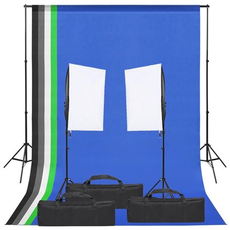 vidaXL Kit de Studio Photo avec Éclairage et Toile de Fond Lumière de Photographie Système de Fond Kit de Support de Fond Sac de