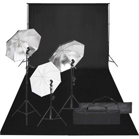 vidaXL Kit de Studio Photo avec Éclairage et Toile de Fond Lumière de Photographie Système de Fond Kit de Support de Fond Sac de